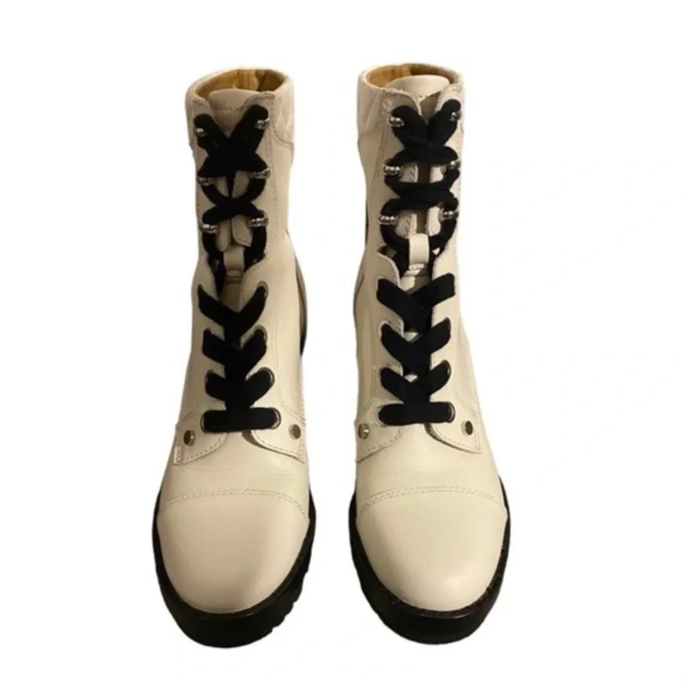 Marc Fisher Leather Combat Boots In Ivory Wyomi Style - Picture 2 of 11